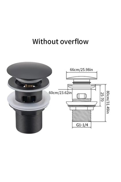 Black perforated Easy-Clean Pop-Up Sink Drain with Anti-Clog Strainer and Overflow, Durable Push-But