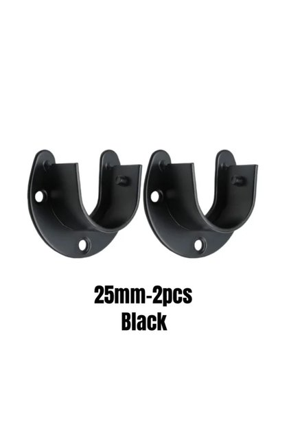 25mm Black 2PCS 304 Stainless Steel Flange Seat Wardrobe Hanger Rod Fixing Hardware Accessories Cur