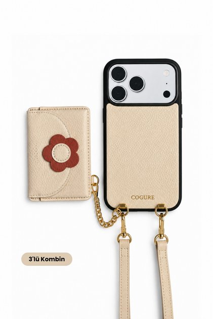 Hera iPhone 18 Pro / 17 Pro Compatible Floral Magsafe Wallet, Strap, Case 3-Piece Beige Set