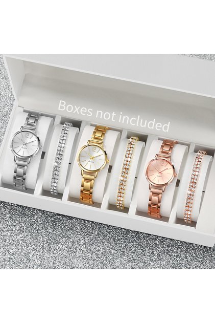 6PCS Set Without Box 6PCS/Set Women's Watch Fashion Steel Band Quartz Watches Diamond Bracelets Set(