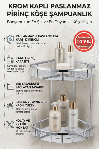 Chrome Stainless Brass 2-Piece Marin Shampoo Dispenser Bathroom Shelf