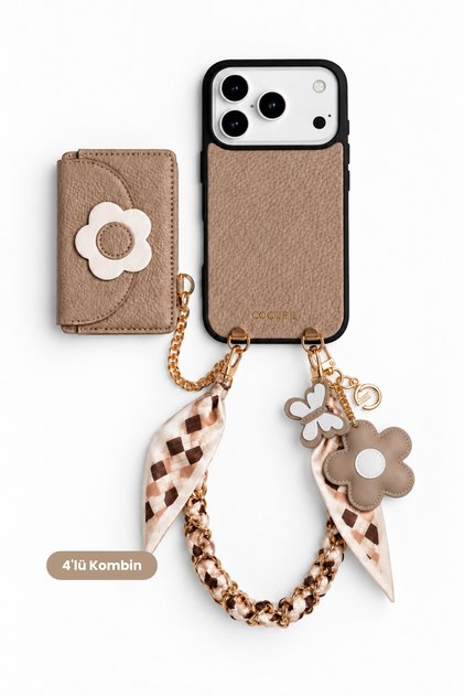 Hera iPhone 18 Pro / 17 Pro Compatible Floral Magsafe Wallet, Charm, Scarf Strap, Case Set of 4 in Brown