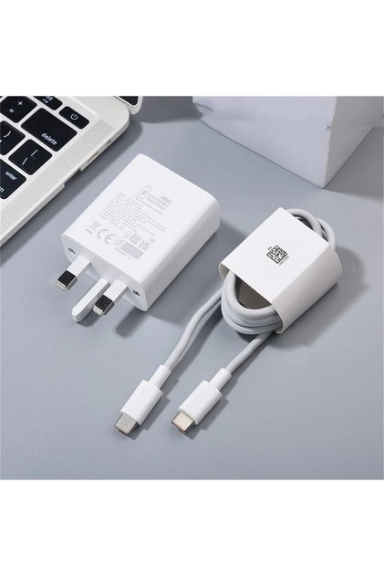 شاحن سريع جداً بمنفذين USB-C بقوة 88 واط مع كابل إضافي 2 متر، متوافق مع Pura 80 70 Ultra P60 Pro، صنع في المملكة المتحدة