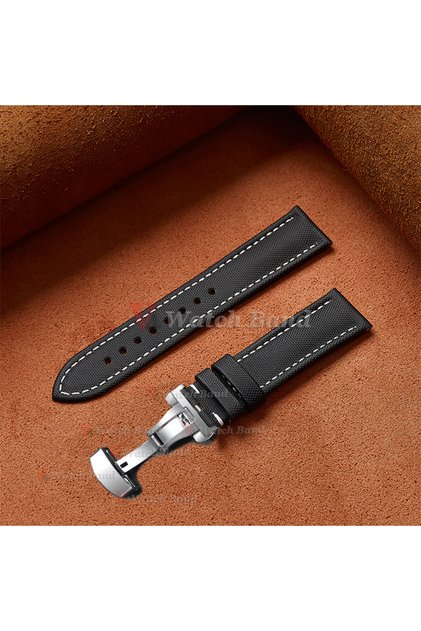 20mm Black-White For Omega for Seiko Business Sailcloth Watch Strap 18/19/20/21/22mm Butterfly Buckl