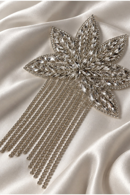 Crystal Stone Flower Applique with Hanging Elements