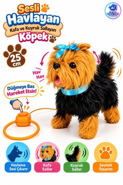 Plush Leash Walking Bow Dog 25 cm Sound Barking Dog Wagging Head and Tail
