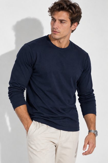 Μακρυμάνικο μπλουζάκι με λαιμόκοψη Navy Blue Body 100% βαμβακερό