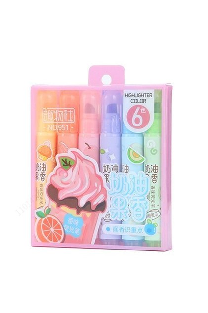 6 Colors 6pcs Creamy Fruity Aroma Highlighters Pastel Cute Highlighter Assorted Colors Dry Fast for