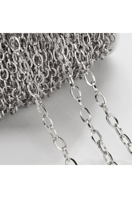 1meter Steel color 1Meter Stainless Steel 4mm Oval Curb Cuban Chains for Jewelry Making DIY Supplies