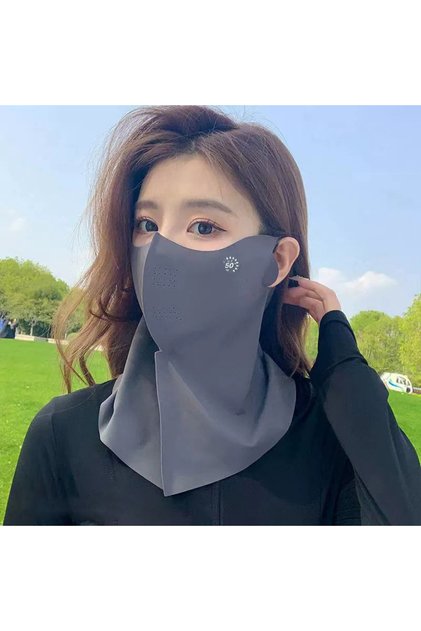 Deep Grey Women Sunscreen Veil Summer Neck Face Mask UV Protection Breathable Ice Silk Sun Protectio