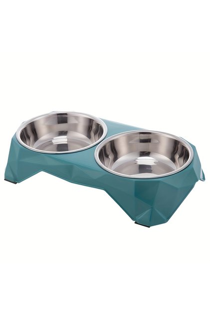 Green Stainless Steel Pet Double Bowl Upgraded Diamon Pattern Large Capacity Food Bowl for Dog Cat N