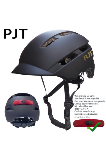 L57-61CM P-6-Black-Gold-L PJT New Cycling Helmet In-Mold Mountain Road USB Rechargeable Tail Light B
