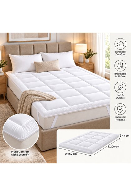Prima Microfiber Olympic Queen Size Mattress Topper-160x200x4cm-WHITE