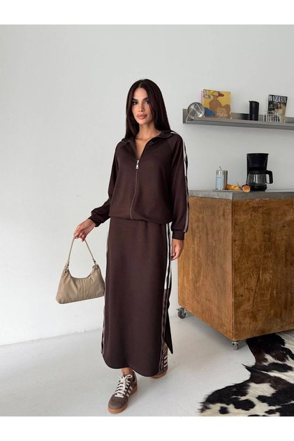 Modal Fabric Striped Double Suit - 2474-Brown