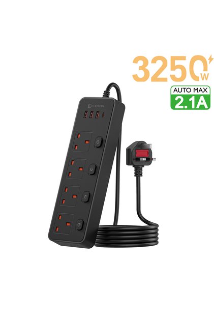 1.8m Black UK Plug AC Power Strip Outlet Independent Switch Multitap 1.8m Extension Cord Socket Netw