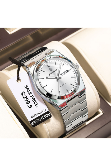 930 Silver White POEDAGAR Luxury Watch For Man Waterproof Luminous Date Week Stainless Steel Men Wat