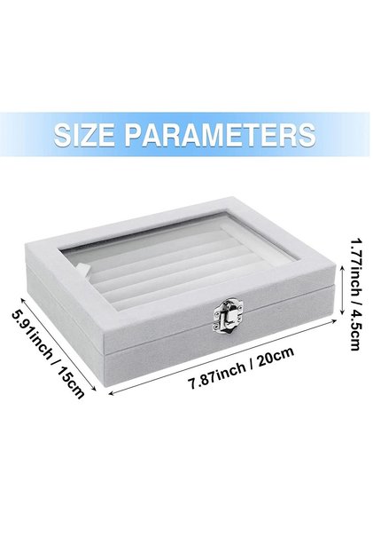 GRAY 1pc, Ring Storage Box, Soft Velvet Jewelry Storage Tray with Transparent Lid, Earring and Jewel