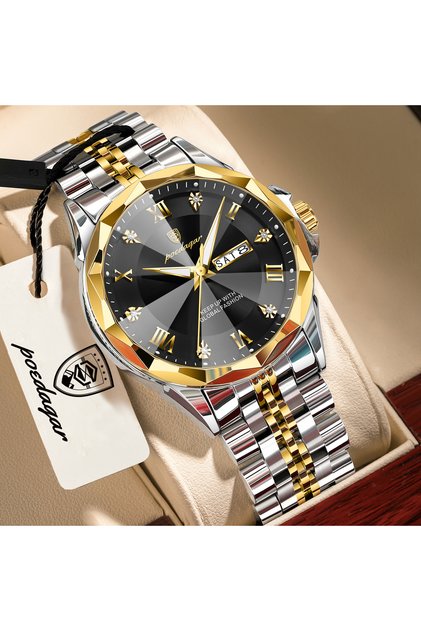 698 Gold Black POEDAGAR Fashion Luxury Men Watch Top Original Waterproof Luminous Date Week Man Wris
