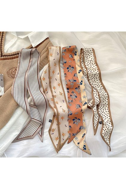 90x6 T-1 4pcs Silk Feel Skinny Silk Scarf Hair Band Women Spring Hair Hand Bag Wrist Bandana Foulard