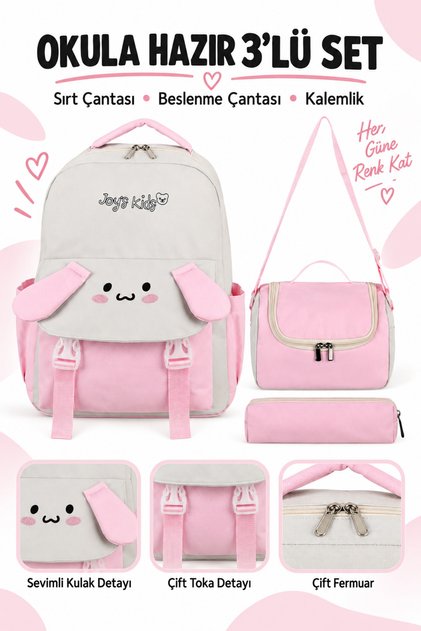 Joy's Ki̇ds 3-Piece School Bag Set - Cute Rabbit Design