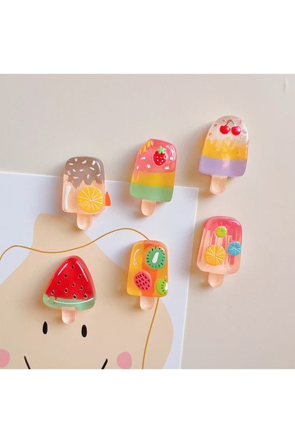 6pcs 6pcs Magnetic Fridge Magnets Set] 6pcs Set of Fruit & Ice Cream Magnetic Fridge Magnets - Straw