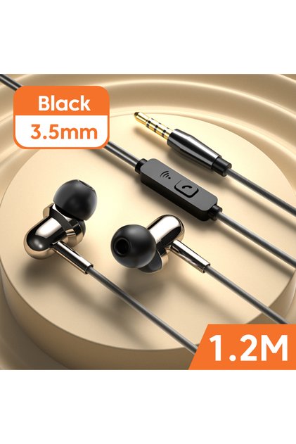 Black 3.5MM Headphones DAC Type-C 3.5mm Wired Earphones Handsfree In-ear Headset With Mic Sports In-