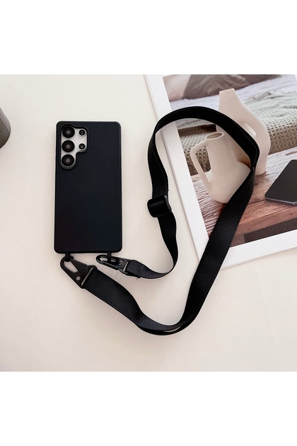 Galaxy S25 Ultra Silicon Case & Strap black Shockproof TPU Crossbody Lanyard Silicone Phone Case For