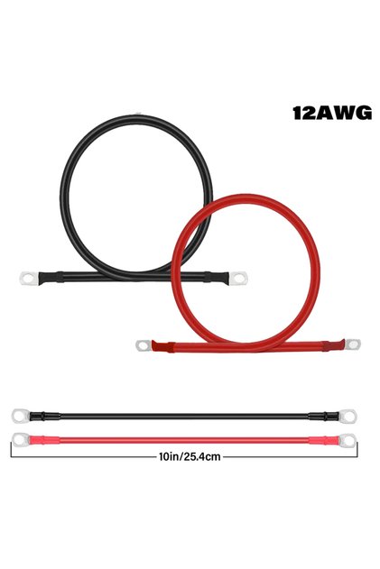 12AWG 2PCS 10inch (25.4cm) Battery Cable Kit 5/7/8/10/12AWG Copper Wire for Car Audio, Solar, RV - P