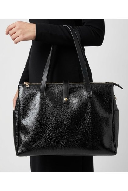 Stylish Soft Shiny Leather 3-Zipper Multi-Compartment Convenient Shoulder and Crossbody Women's Bag (Height 25 cm Width 35 cm)