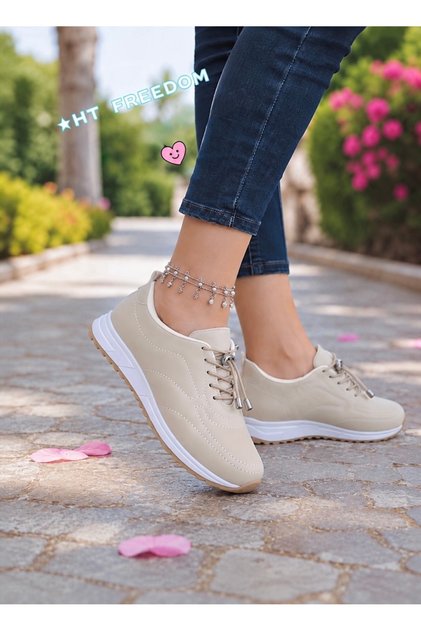 Special Daily Orthopedic-Sole Soft Women's Leather Shoes Cream Sneakers