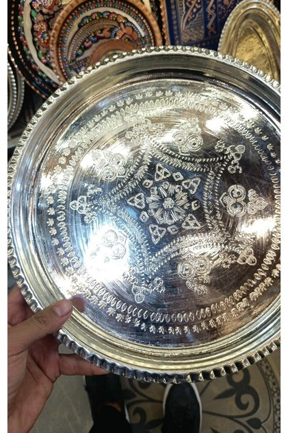 Bakır El İşlemeli Nikelli Tepsi 39 cm (1mm)