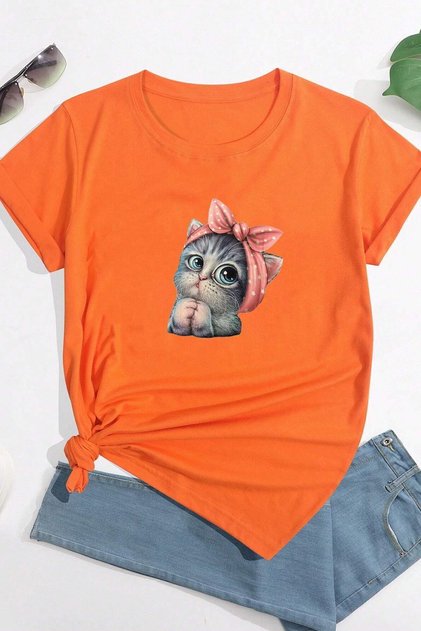 تي شيرت بتصميم قطة لطيف للجنسين