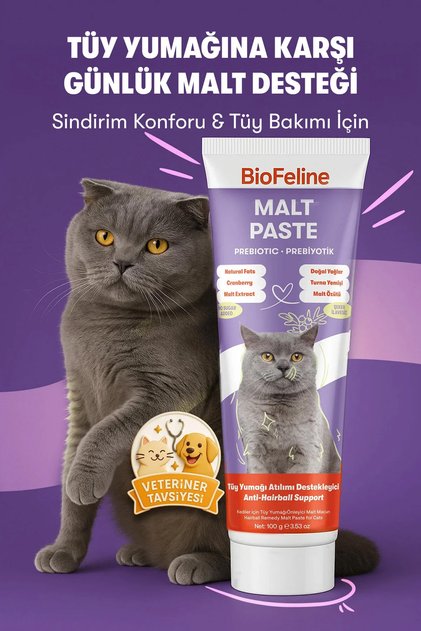 Tüy Dökülme Engelleyici, Tüy Yumağı Ve Kusma Önleyici Sindirim Destekli Kedi Maltı Macun 100 gr | Anti Hairball | Malt Paste | Kedi Vitamini