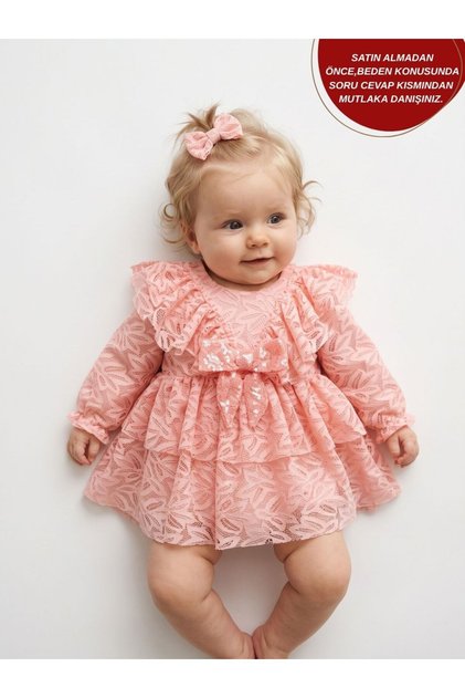 Lola Baby Girl Lace Detailed Long Sleeve Special Occasion Holiday Evening Dress