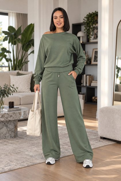 Women's Oversize Bat Sleeve Blouse and Wide Leg Pants Two-Piece Set