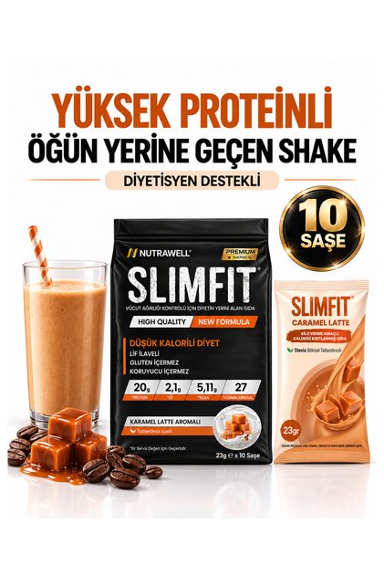 Karamel Latte Aromalı 10 Öğün - Öğün Yerine Geçen Shake, Whey Proteinli Öğün Tozu, Proteinli Besin 99 Kcal