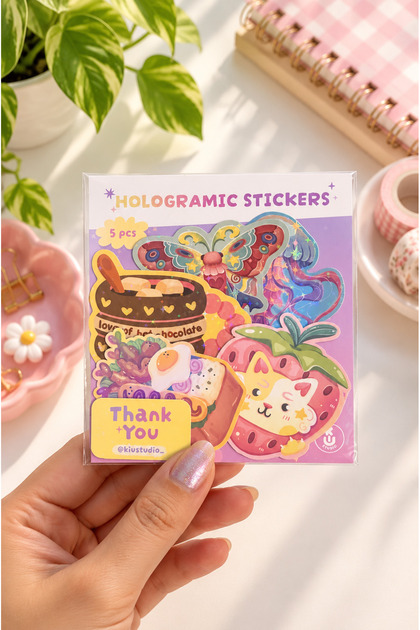5'li Karışık Hologram Çıkartma Seti | Karışık Işıltılı Çıkartma Seti