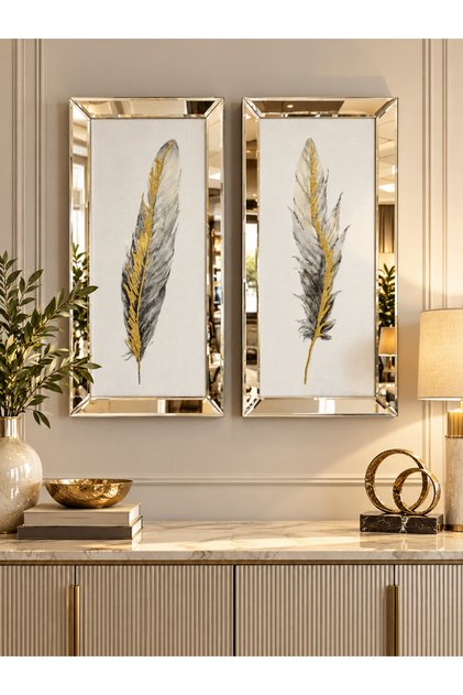 Antik Tüy Model Bronz Aynalı Tablo Seti (Farklı ölçü seçenekleri ile)