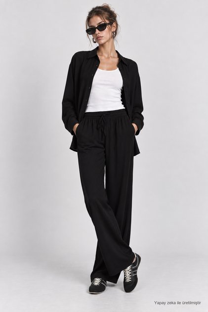 Viscose Shirt Trousers Set Lnz0006 Black