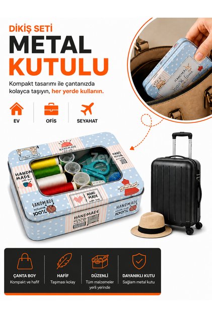 Metal Kutulu Dikiş Seti Taşınabilir Mini Dikiş Tamir Kiti Ev Ofis Seyahat İçin