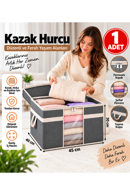 1 Piece Windowed Sweater Storage Bag – Zippered Clothes and Apparel Storage Organizer 45X40X30 cm