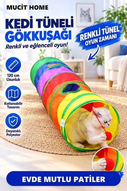 Folding Rainbow Straight Cat Tunnel, Long Straight Cat and Dog Play Tunnel, Pet Play Tunnel