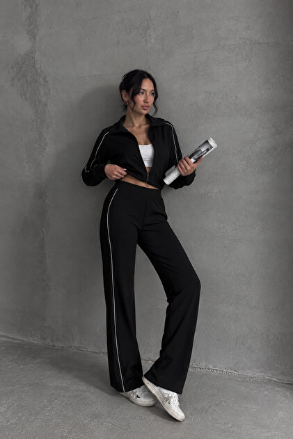 Piping Detailed Diver\Scuba Fabric Sweatpants Missea2518