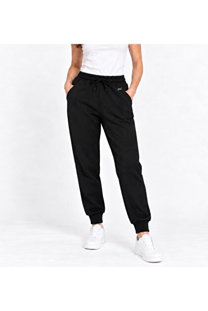 Women's Black Tracksuit with Bottom Pockets and Elastic Legs-P1572
