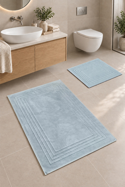 Cotton Woven Bath Mat Set, Bathroom Rug Vera Set of 2 60X100 - 60X50 Gray