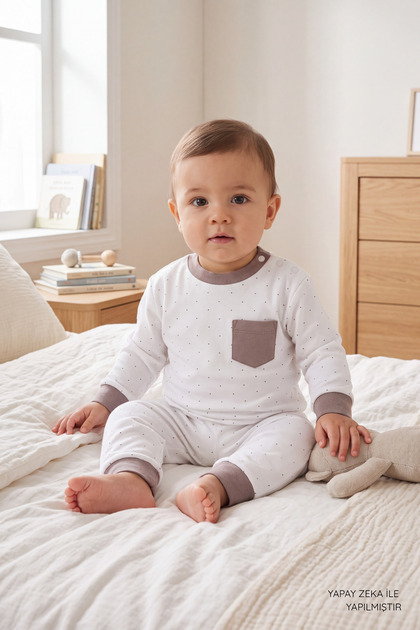 Girl's & boy's printed pajama set with pocket detail & long sleeves