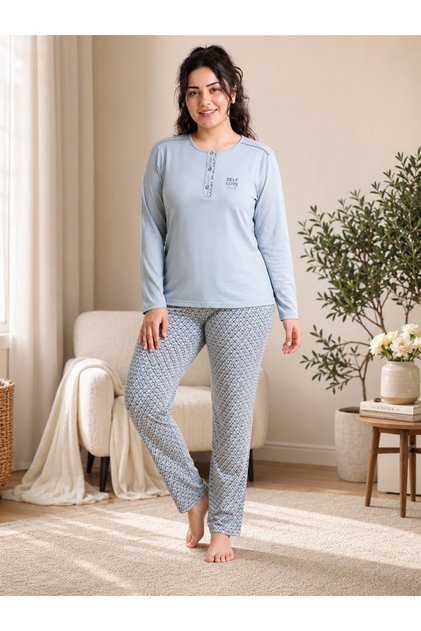 Women's Plus Size Winter Viscose Pajamas Set 3XL 4XL 5XL 6XL | Long Sleeve 3 Buttons B89-101