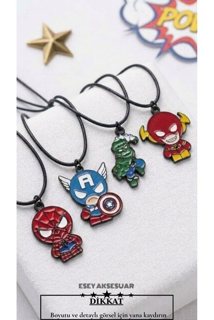 Marvel Spiderman Hulk Ironman Captain America Kolye Ve Deri Bileklik - Erkek Çocuk Kolye