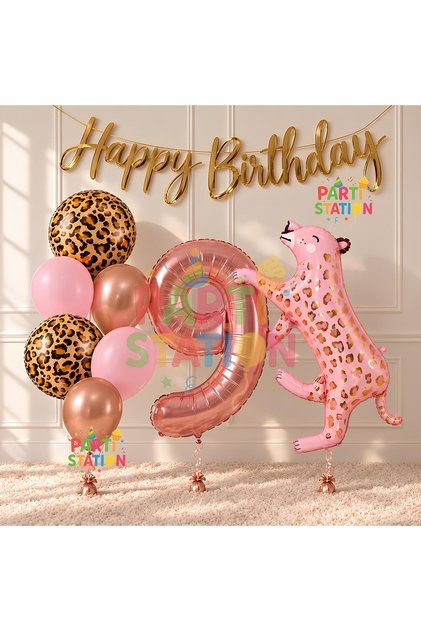Pink Leopard 9 Years Old Balloon Set Safari Leopard Birthday Party Balloon Set Pink Panther Jungle Balloon Set