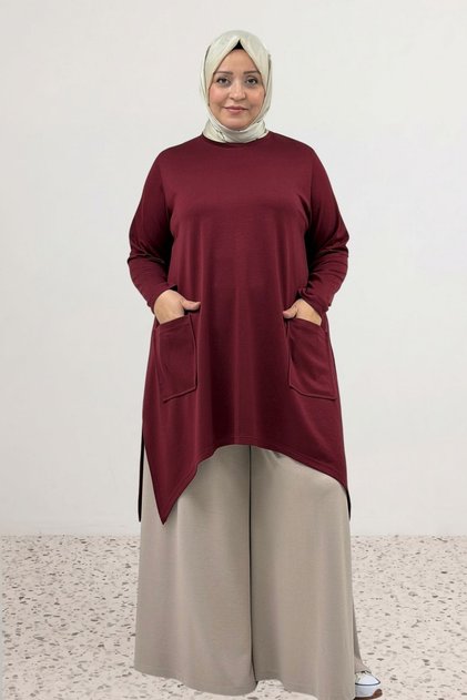 68086 Plus Size Skirt Oval Cut Modal Tunic - Burgundy